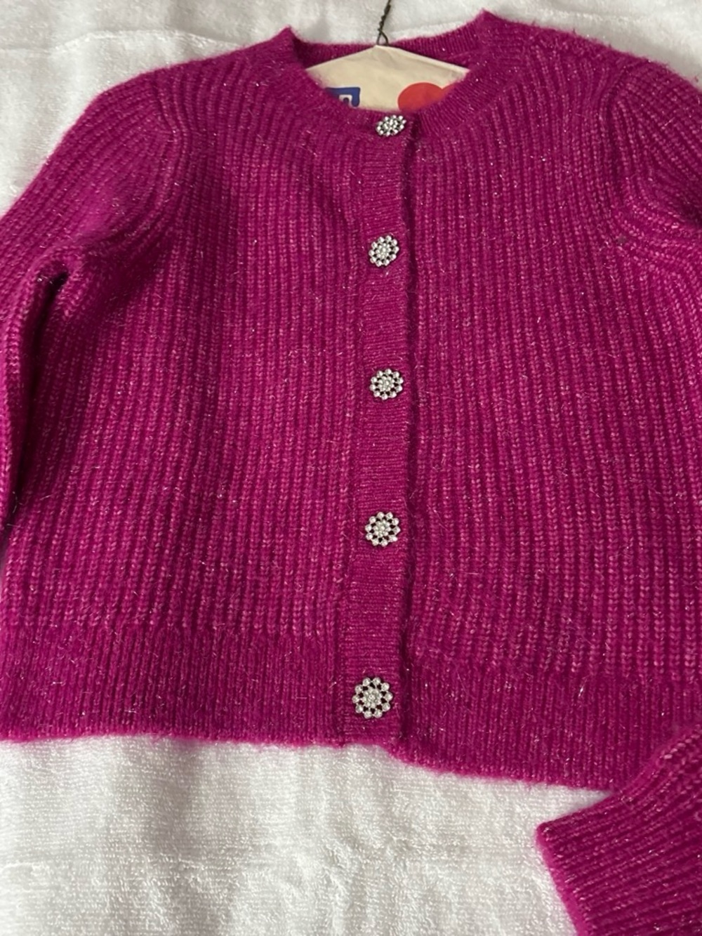 Women’s Fuchsia Ribbed Button-Front Cardigan Sweater